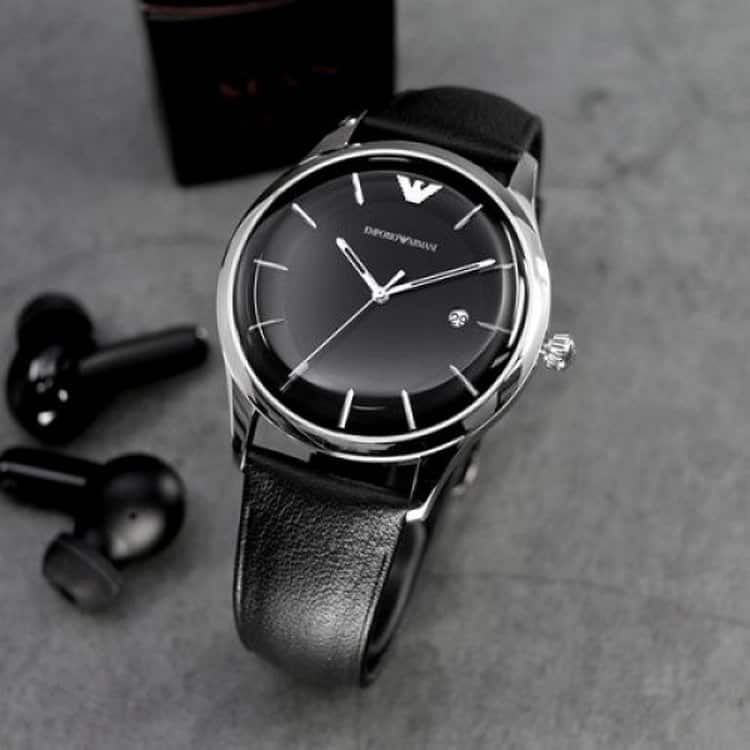  Shop Authentic Emporio Armani Lambda Classic Quartz Black Dial Black Leather Strap Watch For Men - AR11020 - Luxxuri