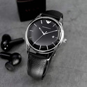  Shop Authentic Emporio Armani Lambda Classic Quartz Black Dial Black Leather Strap Watch For Men - AR11020 - Luxxuri