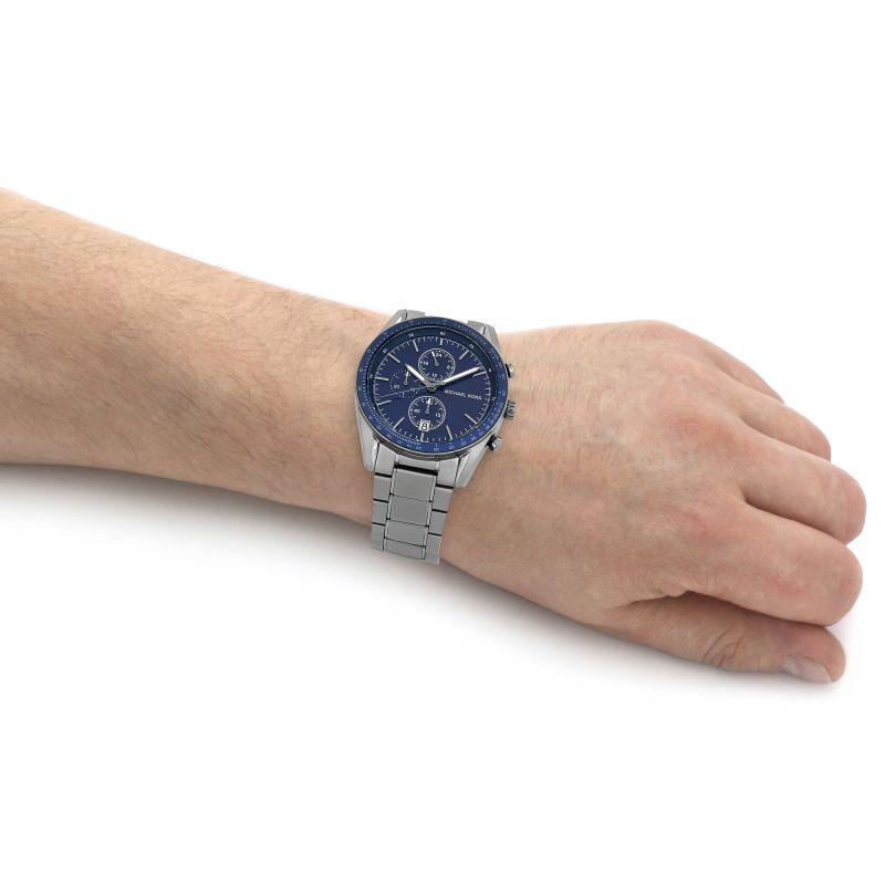  Shop Authentic Michael Kors Accelerator Chronograph Blue Dial Grey Steel Strap Watch For Men - MK9111 - Luxxuri