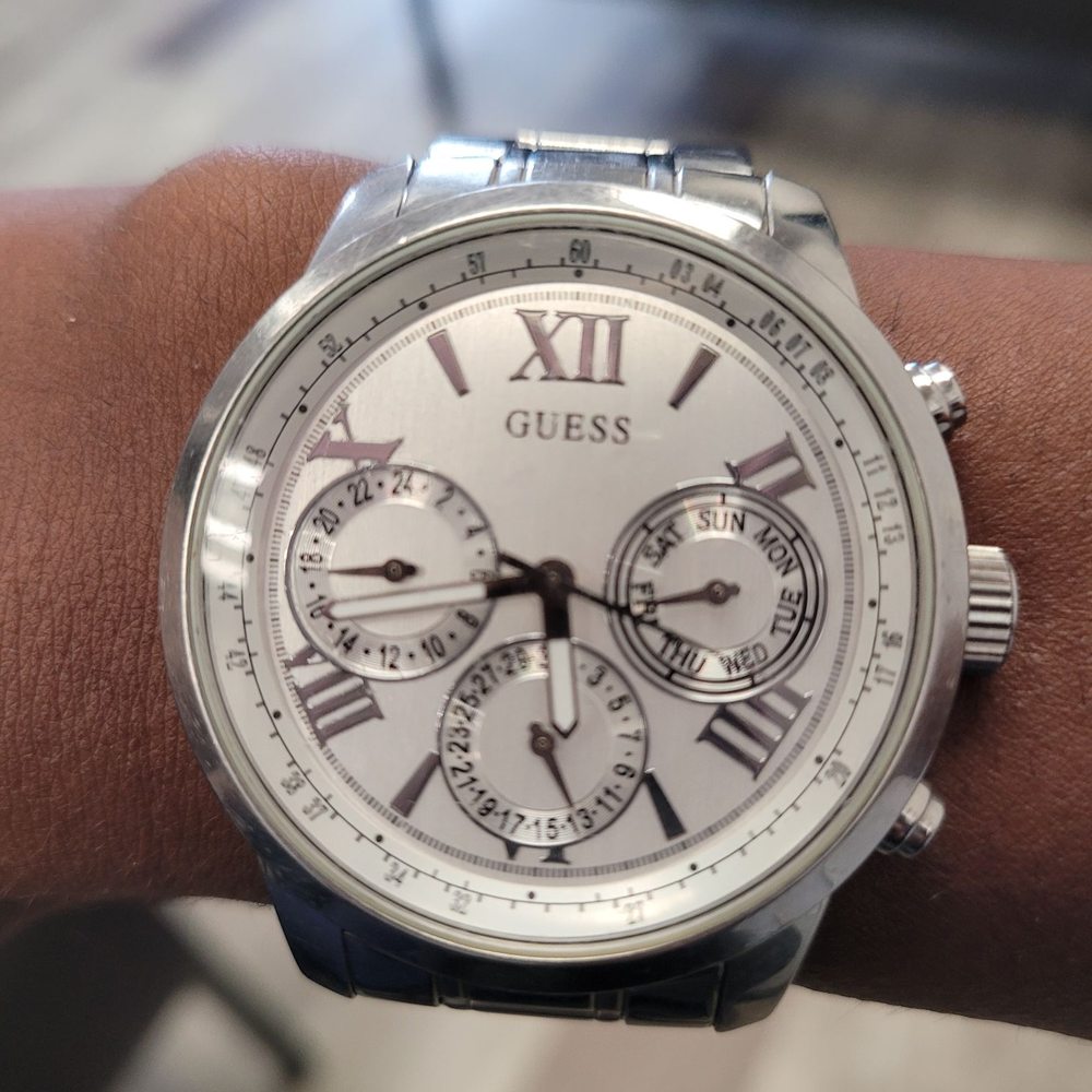  Shop Authentic Guess Sunrise Multifunction Quartz White Dial Silver Steel Strap Watch For Women - W0330L3 - Luxxuri