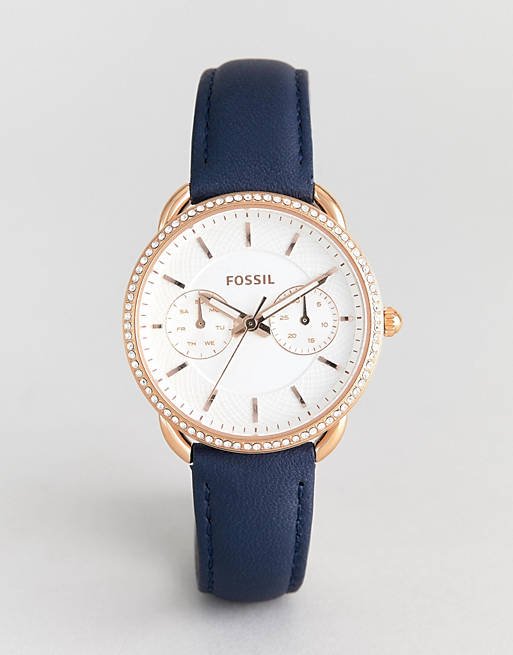  Shop Authentic Fossil Tailor White Dial Blue Leather Strap Watch for Women - ES4394 - Luxxuri