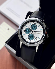  Shop Authentic Emporio Armani Renato Chronograph Silver Dial Black Leather Strap Watch for Men - AR11473 - Luxxuri