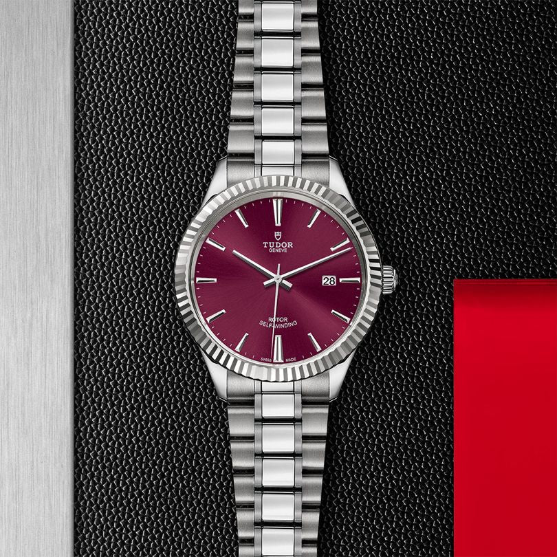  Shop Authentic Tudor Style Automatic Burgundy Red Dial Silver Steel Strap Watch for Men - M12710-0015 - Luxxuri