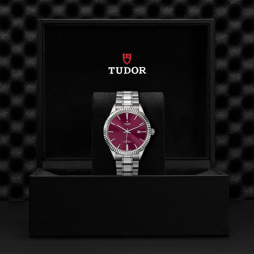  Shop Authentic Tudor Style Automatic Burgundy Red Dial Silver Steel Strap Watch for Men - M12710-0015 - Luxxuri