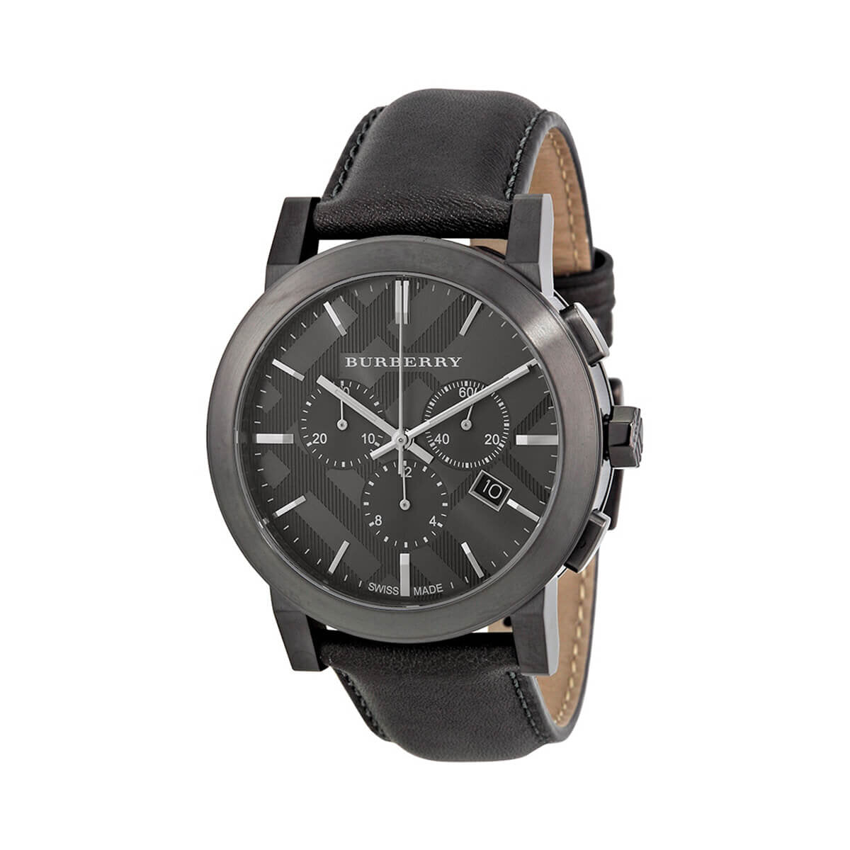  Shop Authentic Burberry The City Chronograph Ion Plated Grey Dial Grey Leather Strap Watch for Men - BU9384 - Luxxuri