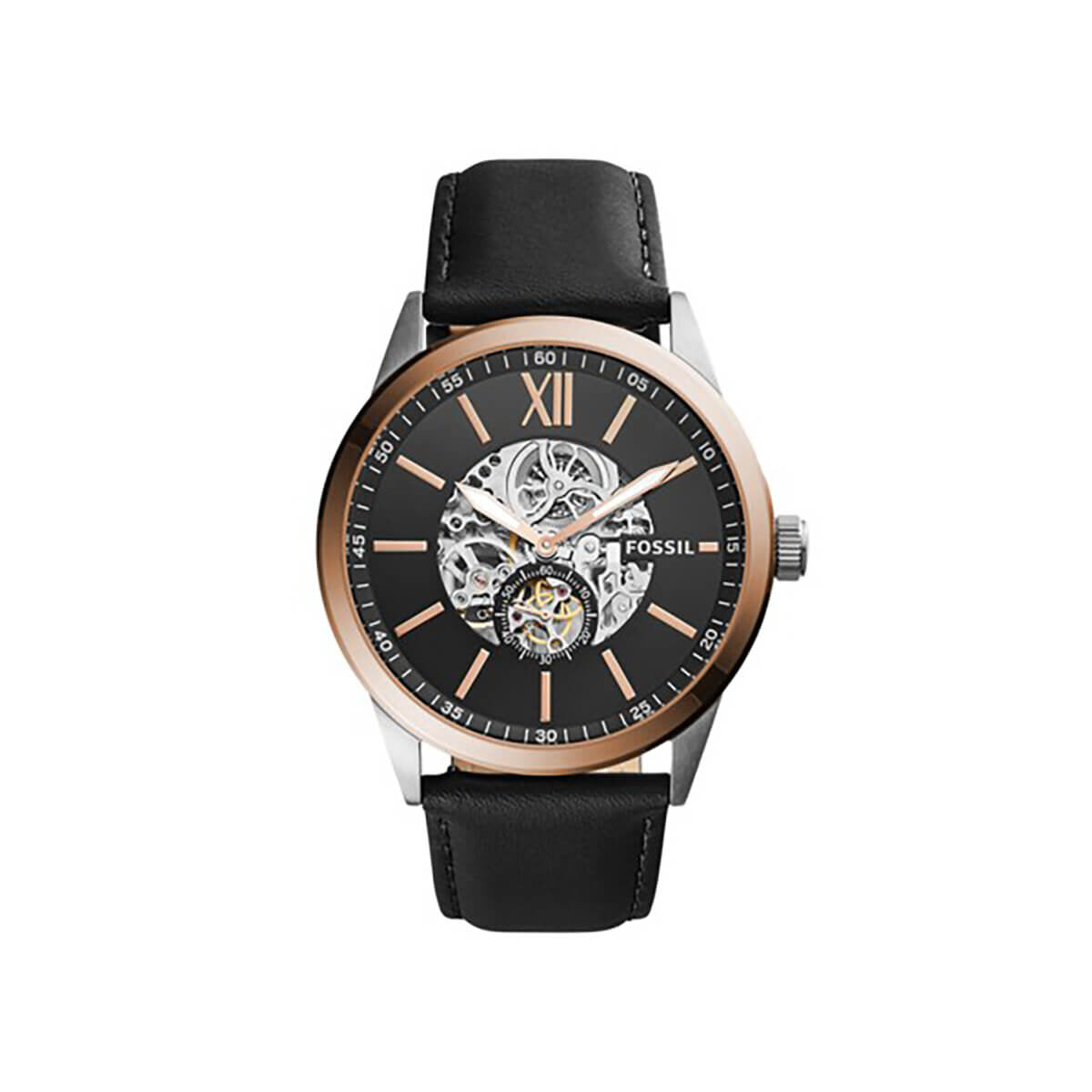  Shop Authentic Fossil Flynn Mechanical Black Dial Black Leather Strap Watch for Men - BQ2216 - Luxxuri