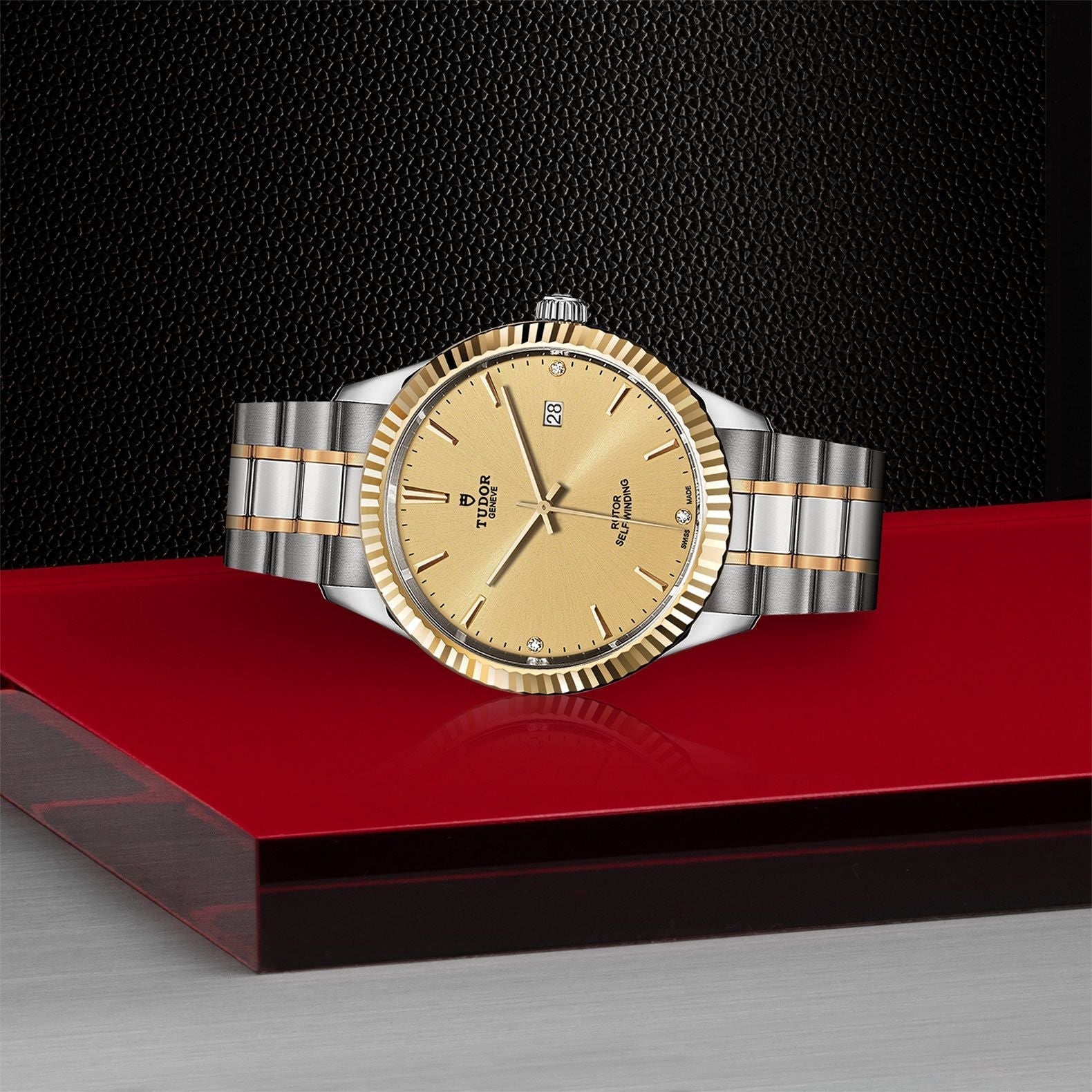  Shop Authentic Tudor Style Automatic Diamonds Gold Dial Two Tone Steel Strap Watch for Men - M12713-0007 - Luxxuri