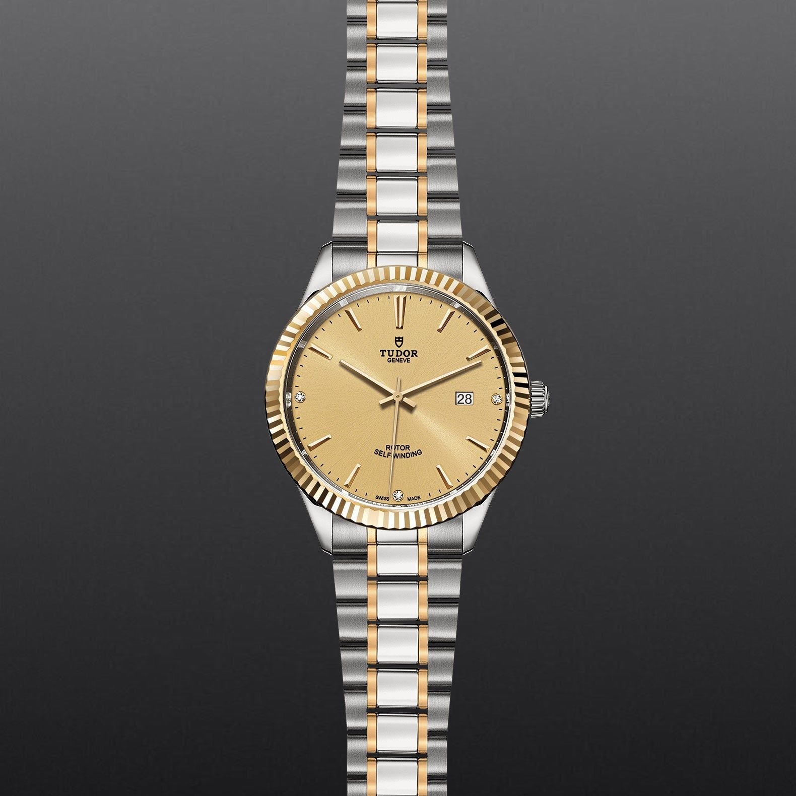  Shop Authentic Tudor Style Automatic Diamonds Gold Dial Two Tone Steel Strap Watch for Men - M12713-0007 - Luxxuri
