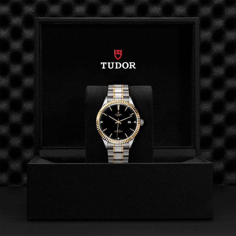  Shop Authentic Tudor Style Automatic Diamonds Black Dial Two Tone Steel Strap Watch for Men - M12713-00011 - Luxxuri
