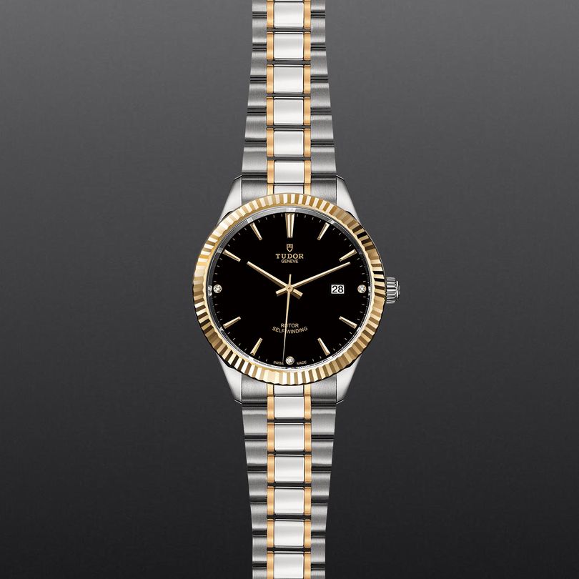  Shop Authentic Tudor Style Automatic Diamonds Black Dial Two Tone Steel Strap Watch for Men - M12713-00011 - Luxxuri