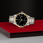  Shop Authentic Tudor Style Automatic Diamonds Black Dial Two Tone Steel Strap Watch for Men - M12713-00011 - Luxxuri