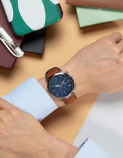  Shop Authentic Fossil Townsman Chronograph Blue Dial Brown Leather Strap Watch for Men - FS5279 - Luxxuri