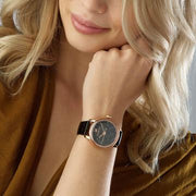  Shop Authentic Swarovski Crystalline Hours Black Dial Black Leather Strap Watch for Women - 5295377 - Luxxuri