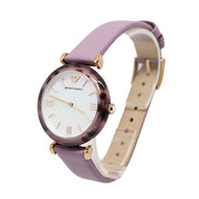  Shop Authentic Emporio Armani Gianni Mother of Pearl Dial Purple Leather Strap Watch For Women - AR11003 - Luxxuri