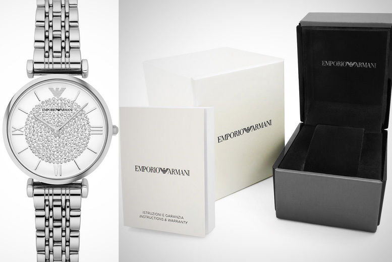  Shop Authentic Emporio Armani Gianni T Bar White Crystal Pave Dial Silver Stainless Steel Strap Watch For Women - AR1925 - Luxxuri