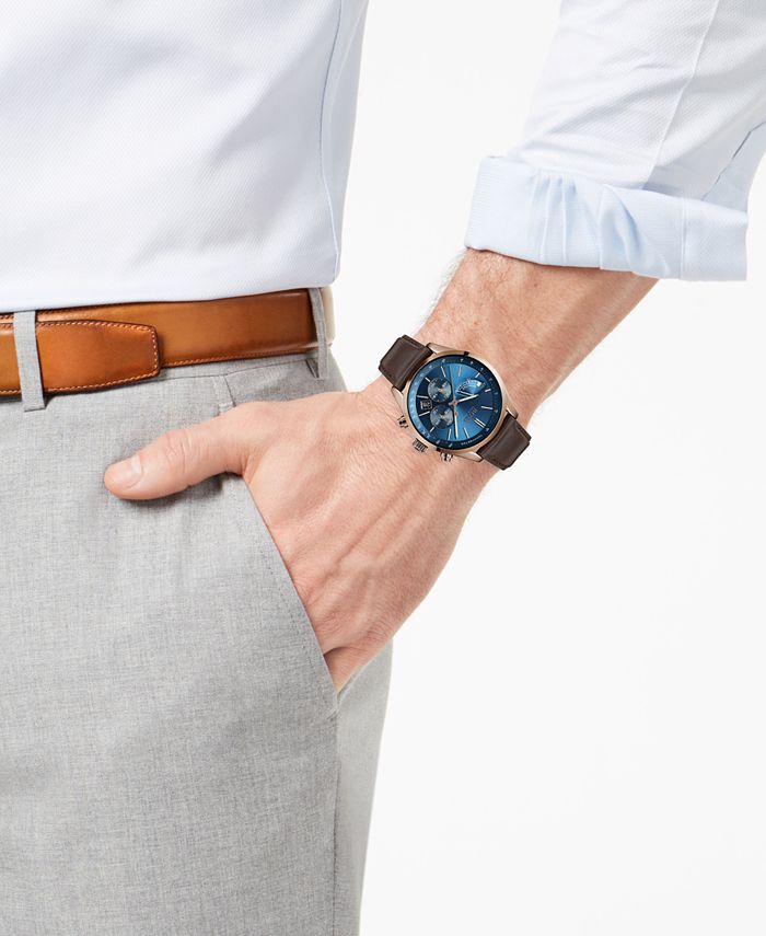  Shop Authentic Hugo Boss Grand Prix Blue Dial Brown Leather Strap Watch for Men - 1513604 - Luxxuri