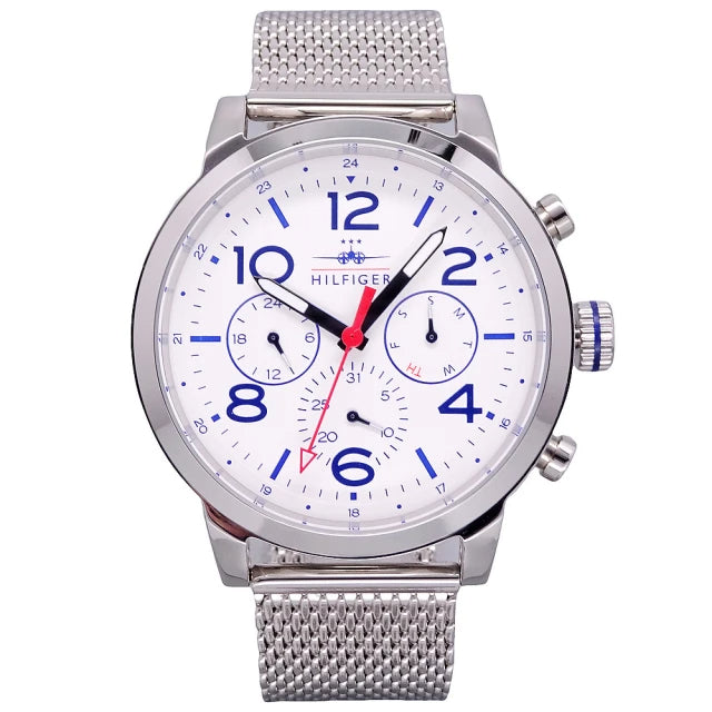  Shop Authentic Tommy Hilfiger Jake Quartz White Dial Silver Mesh Bracelet Watch for Men - 1791233 - Luxxuri
