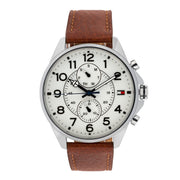  Shop Authentic Tommy Hilfiger Dean Quartz Multifunction White Dial Brown Leather Strap Watch for Men - 1791274 - Luxxuri