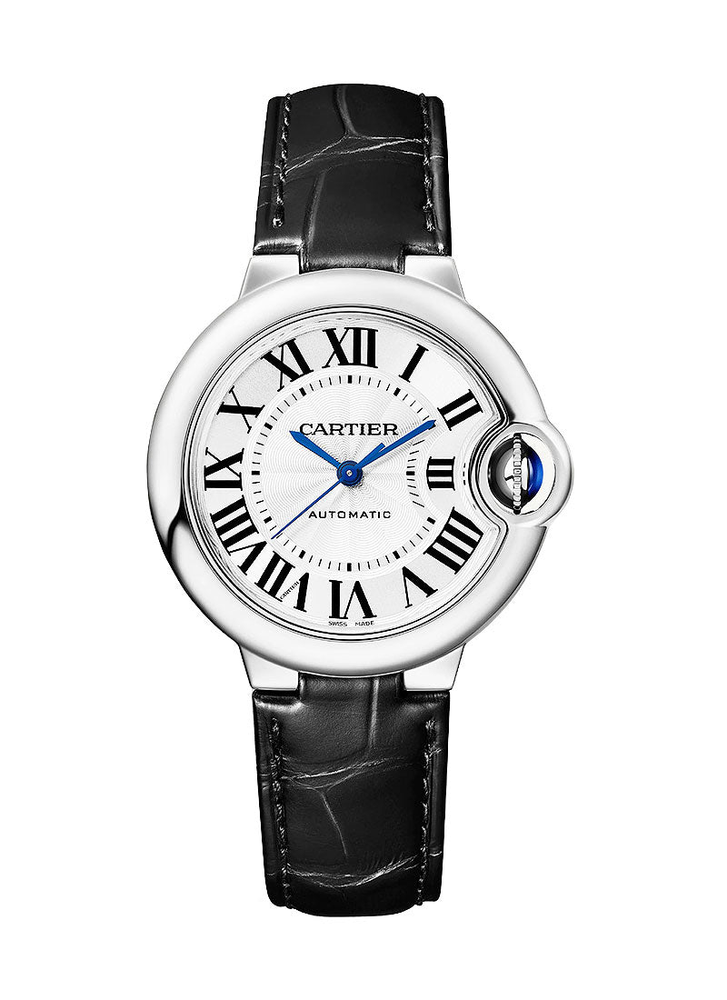  Shop Authentic Cartier Ballon Bleu De Cartier Silver Dial Black Leather Strap Watch for Women - WSBB0030 - Luxxuri