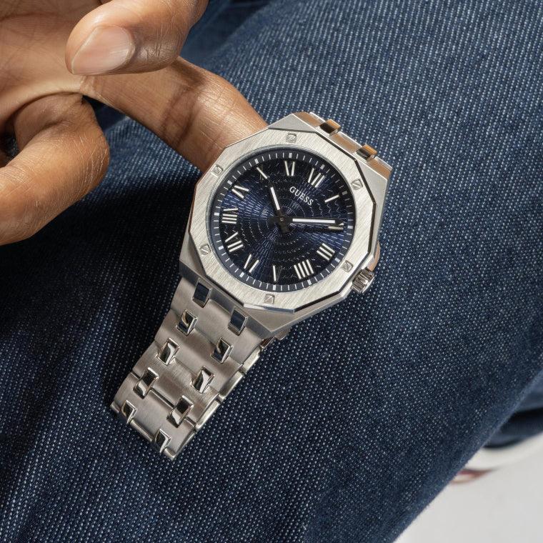  Shop Authentic Guess Asset Quartz Blue Dial Silver Steel Strap Watch For Men - GW0575G4 - Luxxuri
