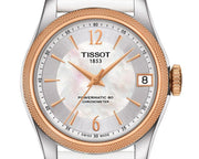  Shop Authentic Tissot T-Classic Powermatic 80 Mother of Pearl Silver Dial White Leather Strap Watch For Women - T108.208.26.117.00 - Luxxuri