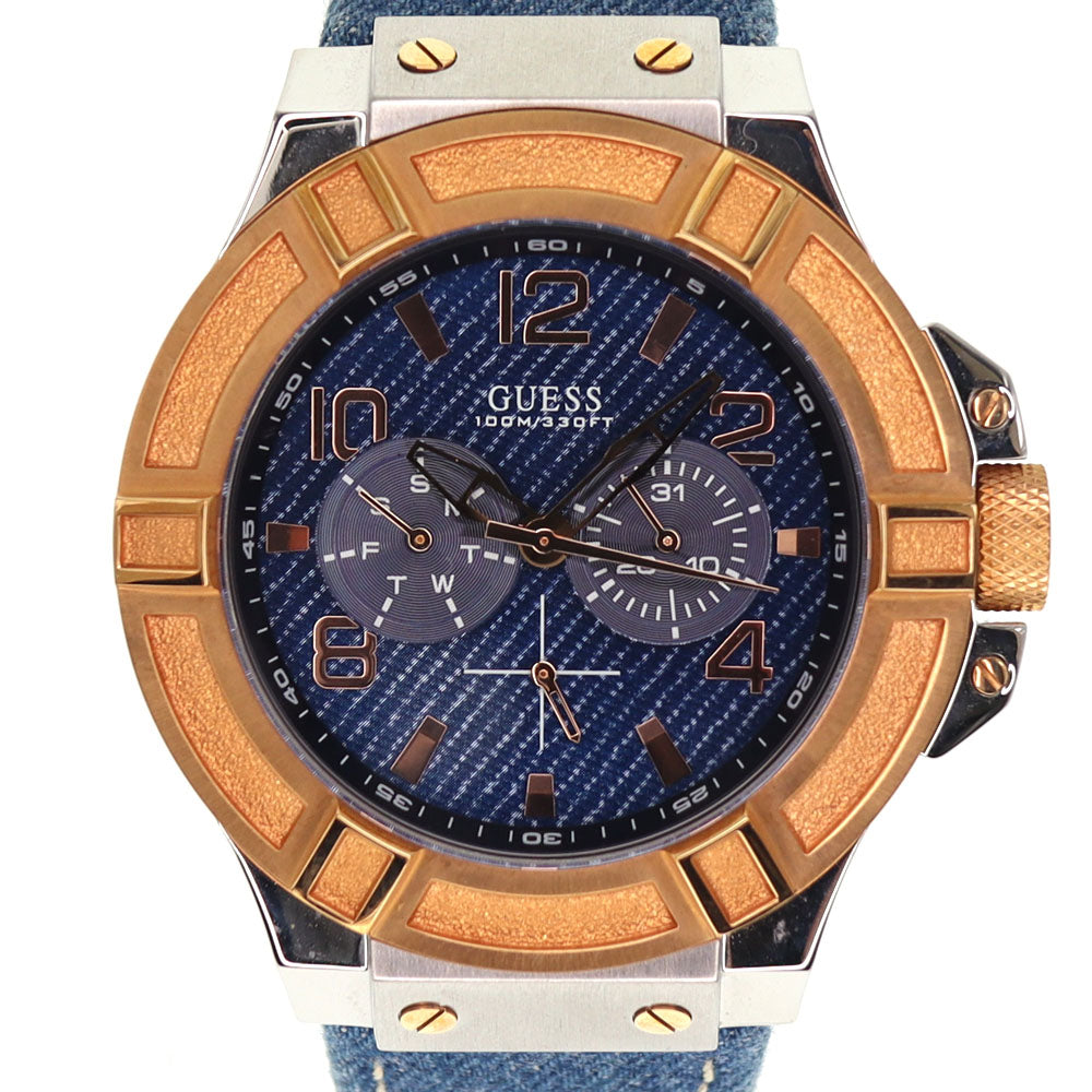  Shop Authentic Guess Rigor Analog Blue Dial Blue Denim Strap Watch For Men - W0040G6 - Luxxuri