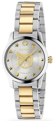  Shop Authentic Gucci G Timeless Quartz Silver Dial Two Tone Steel Strap Watch For Women - YA126596 - Luxxuri