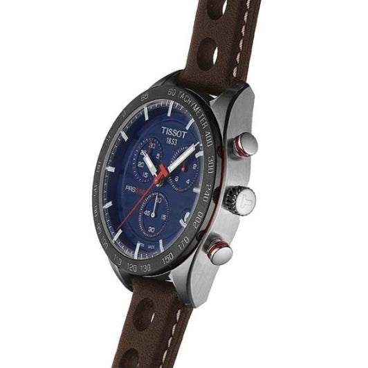  Shop Authentic Tissot PRS 516 Chronograph Blue Dial Brown Leather Strap Watch For Men - T100.417.16.041.00 - Luxxuri