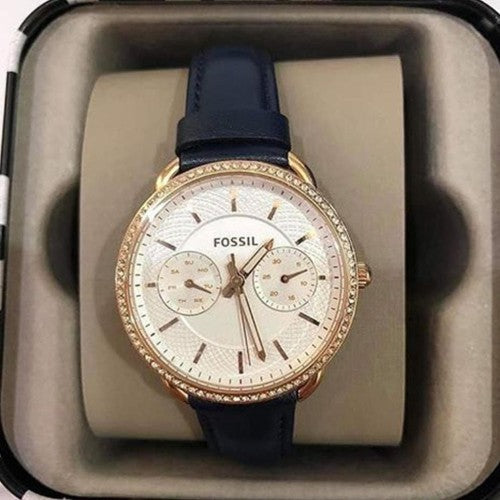  Shop Authentic Fossil Tailor White Dial Blue Leather Strap Watch for Women - ES4394 - Luxxuri
