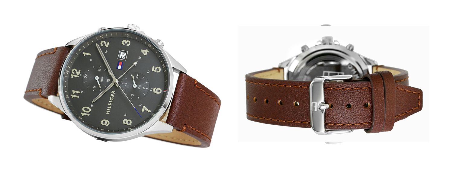  Shop Authentic Tommy Hilfiger West Chronograph Grey Dial Brown Leather Strap Watch For Men - 1791710 - Luxxuri