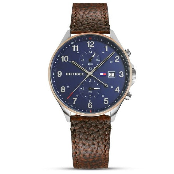  Shop Authentic Tommy Hilfiger West Chronograph Blue Dial Brown Leather Strap Watch For Men - 1791712 - Luxxuri