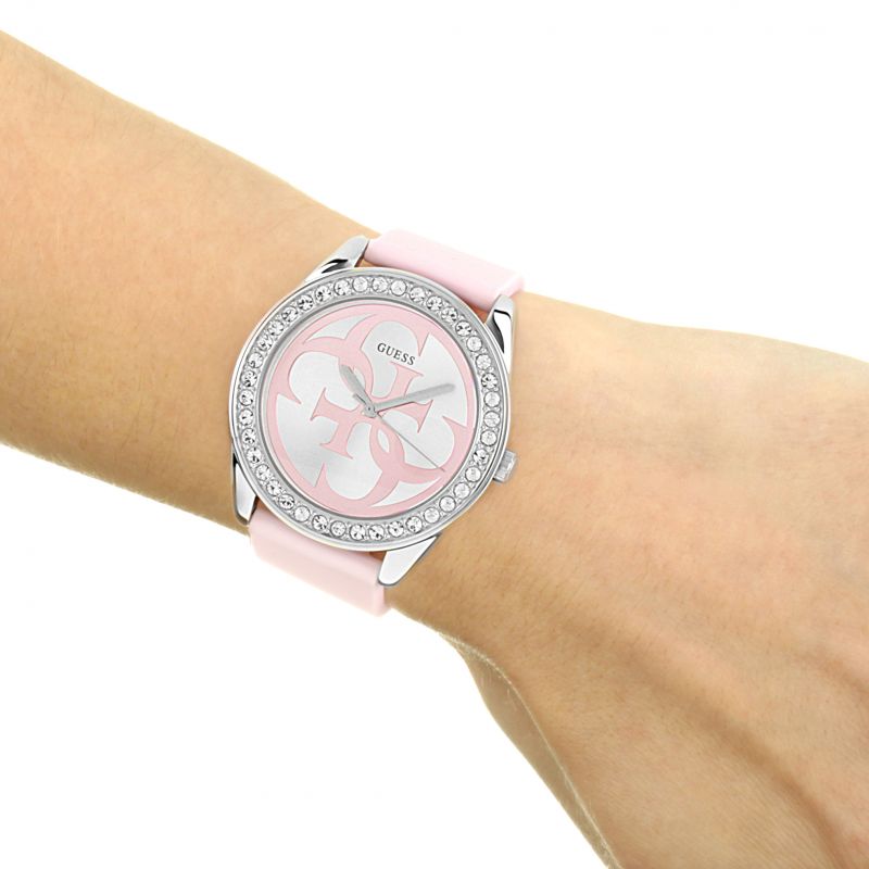  Shop Authentic Guess G-Twist Diamonds Silver Dial Pink Rubber Strap Watch for Women - W1240L1 - Luxxuri