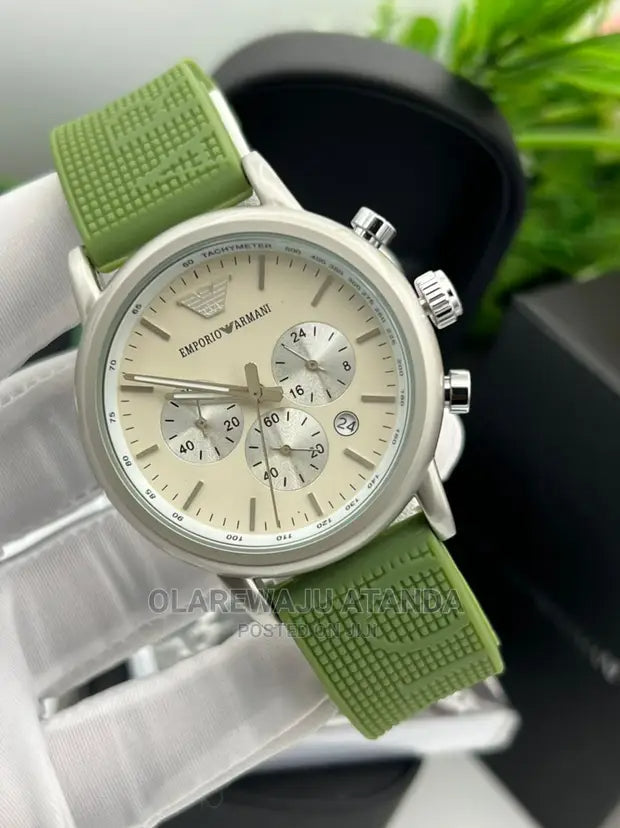  Shop Authentic Emporio Armani Chronograph White Dial Green Rubber Strap Watch For Men - AR11022 - Luxxuri