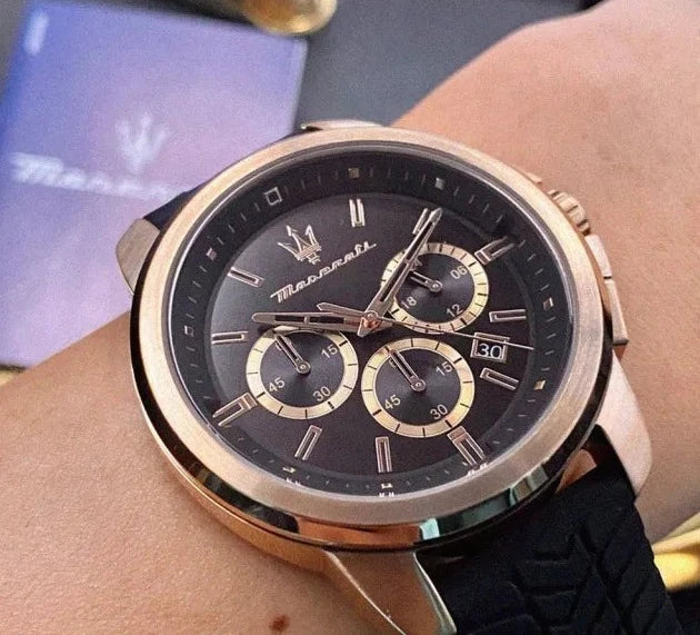  Shop Authentic Maserati Successo 44mm Black Rose Gold Dial Black Rubber Strap Watch For Men - R8871621012 - Luxxuri