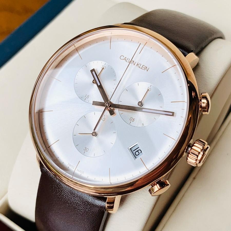  Shop Authentic Calvin Klein High Noon Silver Dial Brown Leather Strap Watch for Men - K8M276G6 - Luxxuri