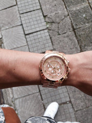  Shop Authentic Michael Kors Runway Chronograph Rose Gold Dial Rose Gold Steel Strap Watch for Men - MK8096 - Luxxuri