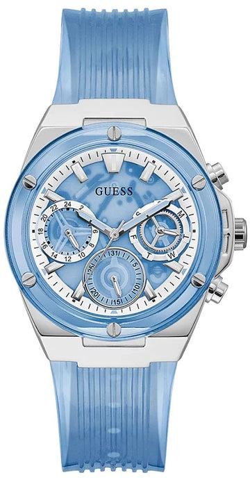  Shop Authentic Guess Athena Active Life Clear White Dial Blue Rubber Strap Watch for Women - GW0409L1 - Luxxuri