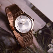  Shop Authentic Calvin Klein Minimal White Dial Rose Gold Mesh Bracelet Watch for Women - K3M22626 - Luxxuri