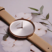  Shop Authentic Calvin Klein Full Moon Silver Dial Pink Leather Stap Watch for Women - K8Y236Z6 - Luxxuri