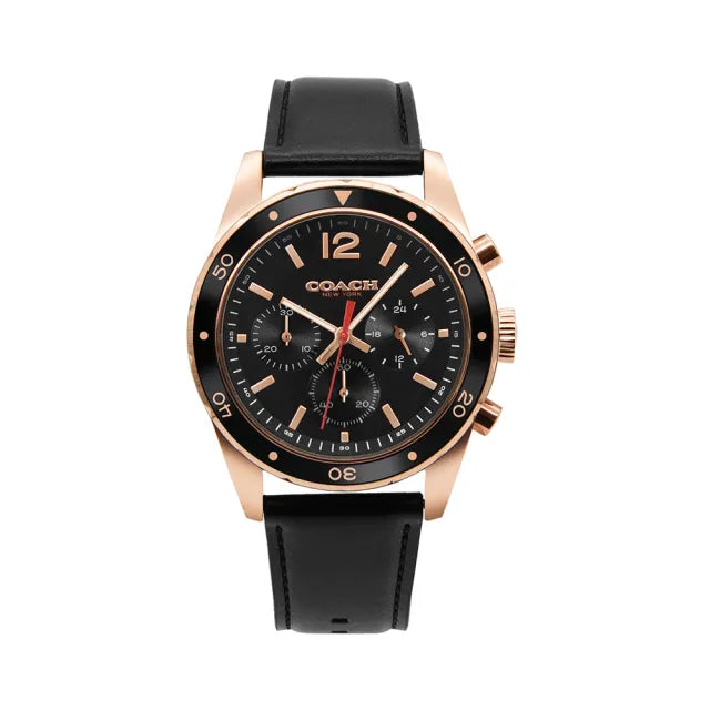 Coach Sullivan Chronograph Black Dial Black Leather Strap Watch for Men - 14602087
