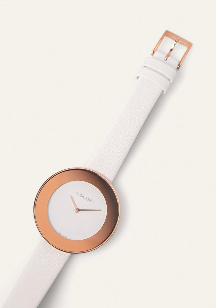  Shop Authentic Calvin Klein Chic White Dial White Leather Strap Watch for Women - K7N236K2 - Luxxuri