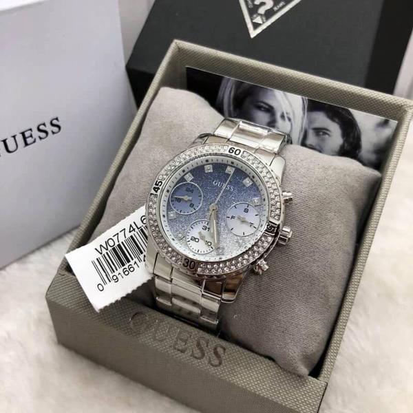  Shop Authentic Guess Confetti Diamonds Blue Dial Silver Steel Strap Watch for Women - W0774L6 - Luxxuri