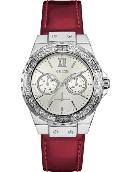  Shop Authentic Guess Limelight Quartz Diamonds White Dial Red Leather Strap Watch For Women - W0775L11 - Luxxuri