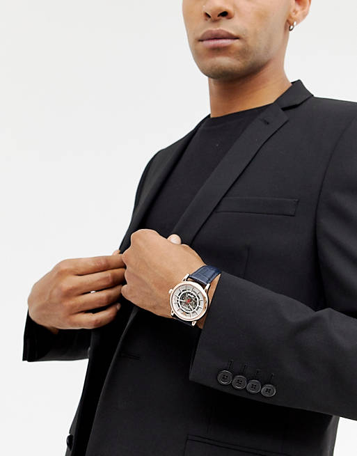 Shop Authentic Emporio Armani Meccanico Silver Dial Blue Leather Strap Watch For Men - AR60009 - Luxxuri