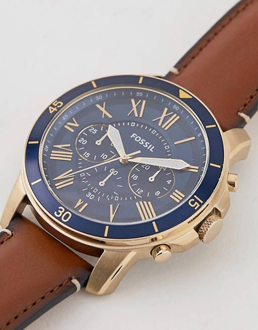  Shop Authentic Fossil Grant Sport Chronograph Blue Dial Brown Leather Strap Watch for Men - FS5268 - Luxxuri