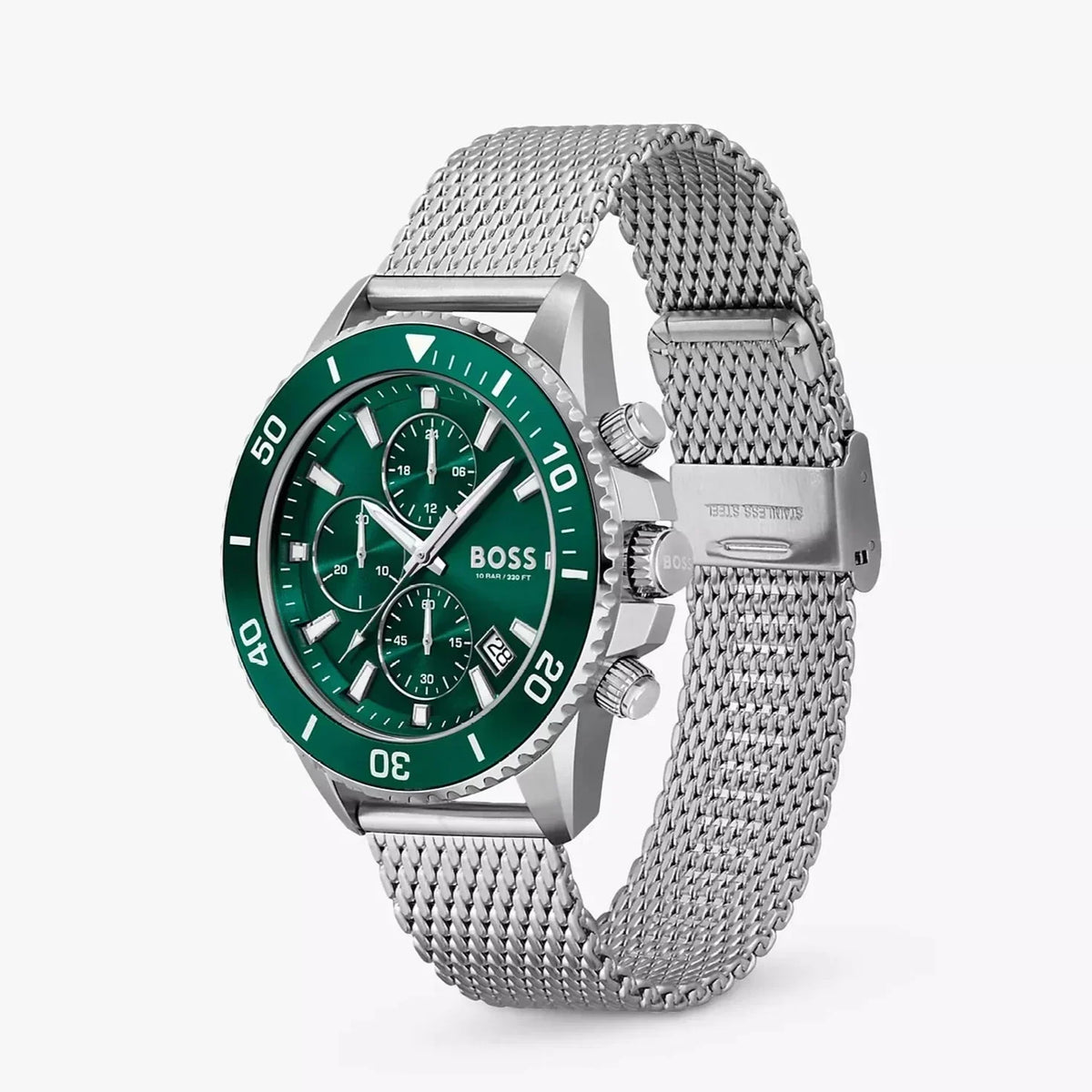  Shop Authentic Hugo Boss Admiral Green Dial Silver Mesh Bracelet Watch for Men - 1513905 - Luxxuri