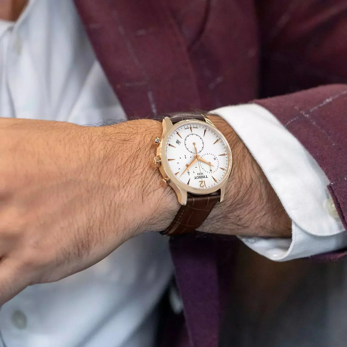  Shop Authentic Tissot T Classic Tradition Chronograph White Dial Brown Leather Strap Watch For Men - T063.617.36.037.00 - Luxxuri