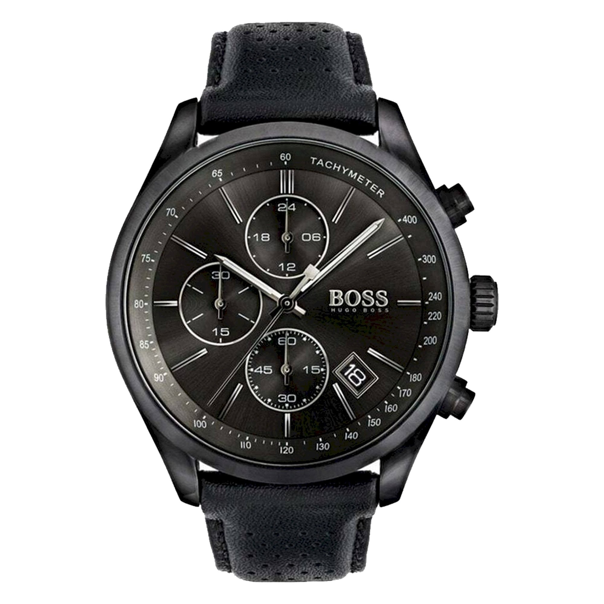  Shop Authentic Hugo Boss Grand Prix Black Dial Black Leather Strap Watch for Men - 1513474 - Luxxuri