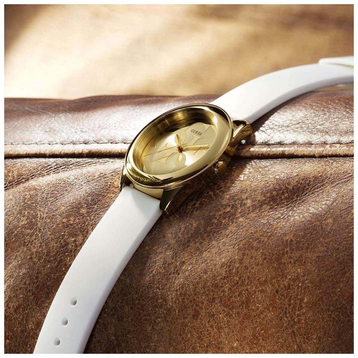  Shop Authentic Guess G-Twist Gold Dial White Rubber Strap Watch for Women - W0911L7 - Luxxuri