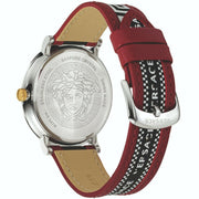  Shop Authentic Versace V Circle Silver Dial Two Tone Leather Strap Watch for Men - VEBQ01319 - Luxxuri